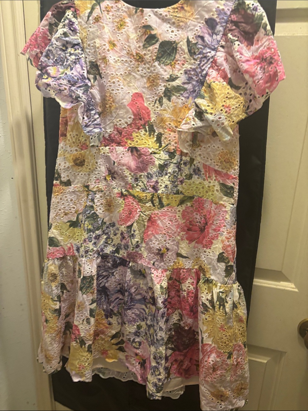 Express Floral Eyelet Midi Dress in Pink, Yellow, Purple